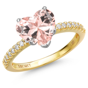 14K Two Tone Gold Heart Shape Gemstone Birthstone and Lab Grown Diamond Engagement Ring | Heart Shape 8MM and Round 1.3MM | Wedding Anniversary Promise Gold Ring For Women | Size 5 to 9