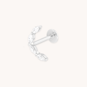 Solid White Gold Crystal Curved Piercing Stud