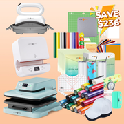 [All in one]HTVRONT Auto Press15"x15"+Tumbler Press+Hat Press Machine+All in Bundle(Canvas Tote Bag*6+Baseball Cap Blank*2+Tumbler 20oz*4+10sheets HTV+20Rolls HTV+PUFF HTV*9+Sumblimation Paper*25+Sumblimation HTV*5+Transfer paper*10+Tools≥252＄)