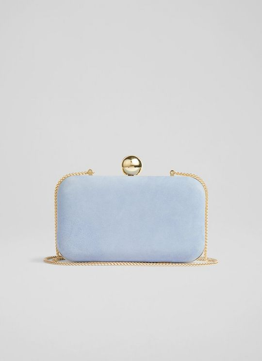 Iside Pale Blue Suede Box Clutch