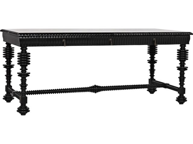 Noir Office Essentials Hand Rubbed Black Mahogany Wood Secretary Desk