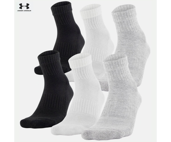 UA Socks: 12-PAIR Train Cotton Quarter (L) True Gray/ASSTD