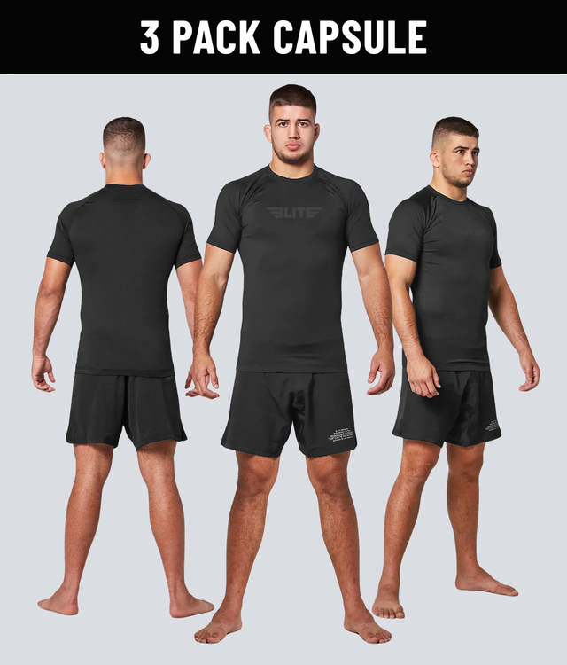 Men's Standard Black Short Sleeve No-Gi BJJ Rash Guard - (Pack of 3)