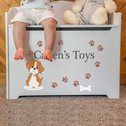 Personalized White Toy Box Bench - Pet Breed Designs