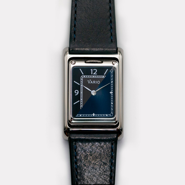 Vario VERSA Reversible Dual Time Gunmetal-Blue Enamel Watch