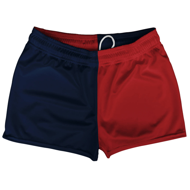 Blue Navy And Red Dark Quad Color Shorty Short Gym Shorts 2.5" Inseam Made In USA