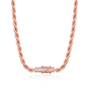 6mm Rope Chain With Iced Clasp - Rose Gold
