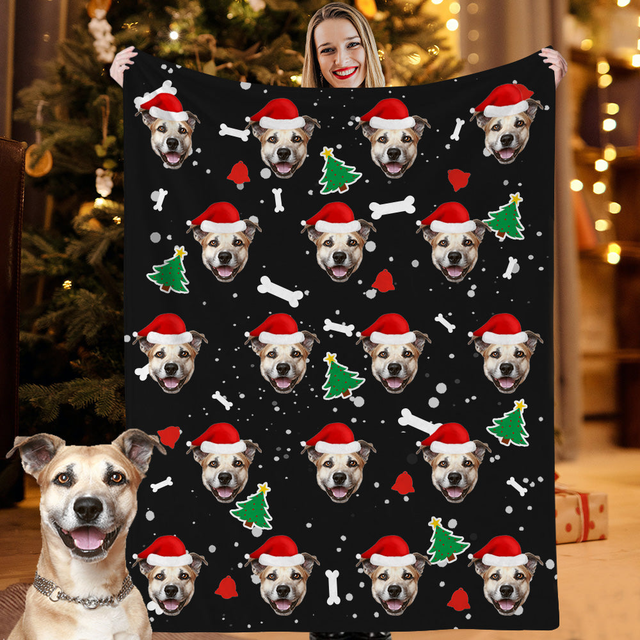 Custom Christmas Dog Cat Blanket Custom Pet Photo Blankets Christmas Pet Fleece Throw Blanket