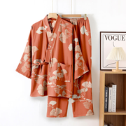Ownkoti Large Ginkgo Leaf Cotton Kimono Pajamas