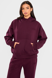 Kaiia Embossed Bubble Logo Oversized Hoodie Deep Merlot Burgundy