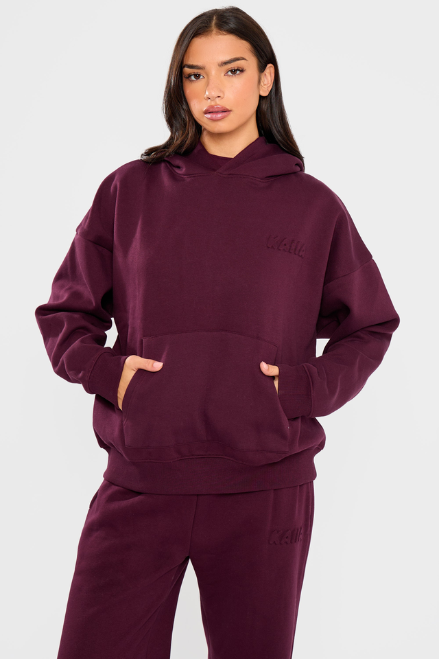 Kaiia Embossed Bubble Logo Oversized Hoodie Deep Merlot Burgundy