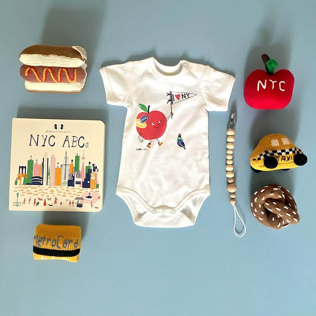 "I Love NY" Baby Gift Set-Rattles, Onesie, Pacifier Clip, and Baby Book