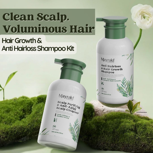 Mayraki Hair Growth & Anti Hairloss Shampoo Kit - Best shampoo for hair growth and thickness, thinning hair and hair loss treatment for men and women | (300 ml/10.14 fl.oz x2)