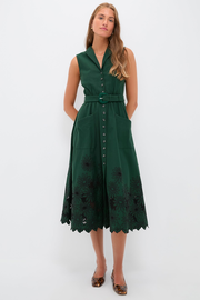 Pine Green Embroidered Kirat Midi Dress