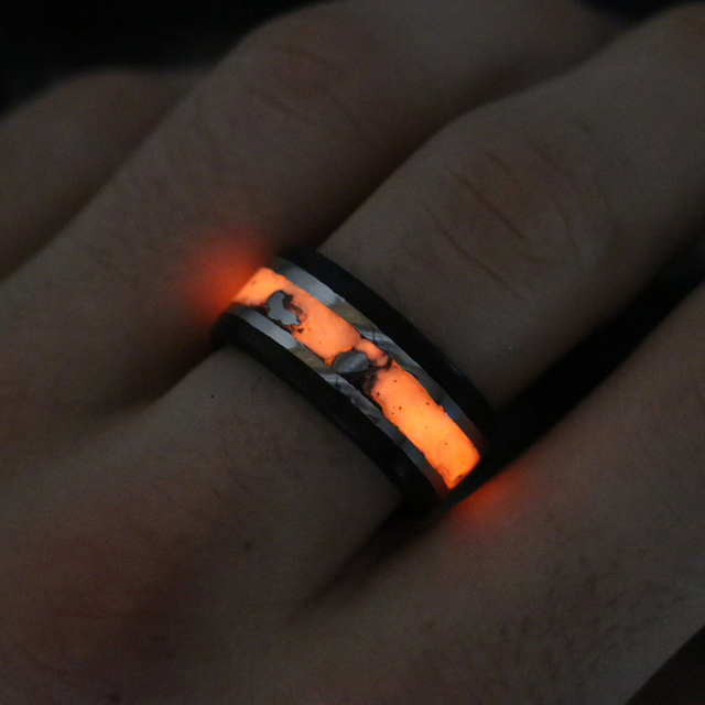 Solar Eclipse Glowstone Ring | Tungsten and Meteorite