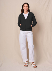 Softest Fleece Raglan Hood Zip Up in Black