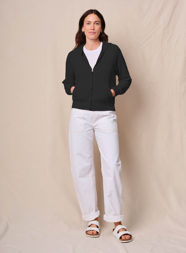 Softest Fleece Raglan Hood Zip Up in Black