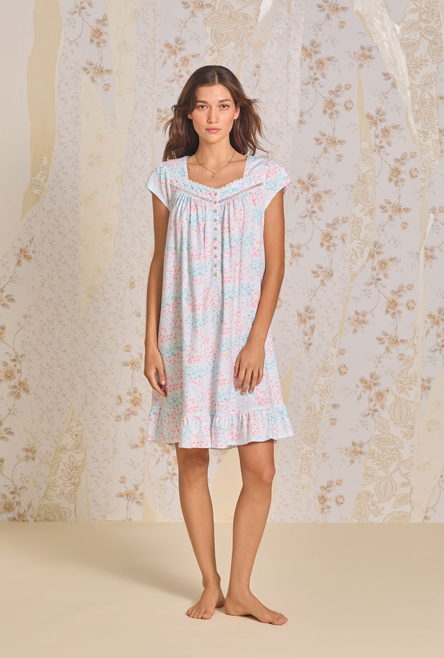 Radiant Floral Cotton Knit Short Gown