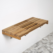 24" Wall Mount Fold Down Teak Shower Bench with Elegant Slot Openings