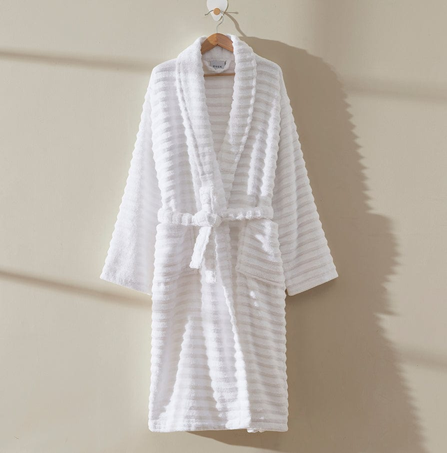 Monaco Plush Ribbed Cotton Robe - White