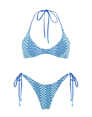 CORA - DELLO Blue Crochet Halter Bikini Set