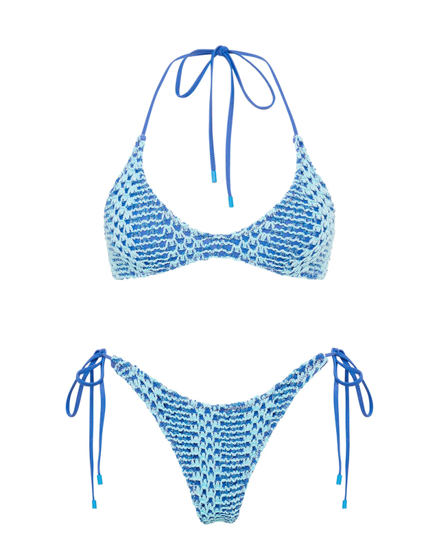 CORA - DELLO Blue Crochet Halter Bikini Set