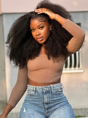CurlyMe Afro Kinky Curly Hair Pre-bleached Swiss 13x4 HD Lace Front Wig Human Hair Pre plucked Wigs