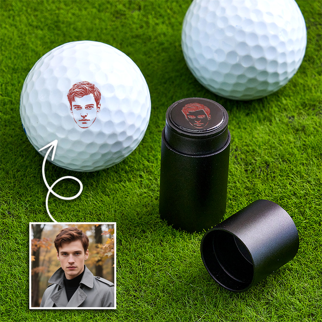 Personalized Photo Golf Ball Stamp with Metal Storage Box Birthday Father's Day Gift for Golf Player