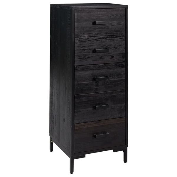 vidaXL Chest Of Drawers Black Solid pinewood, engineered wood, metal Tall