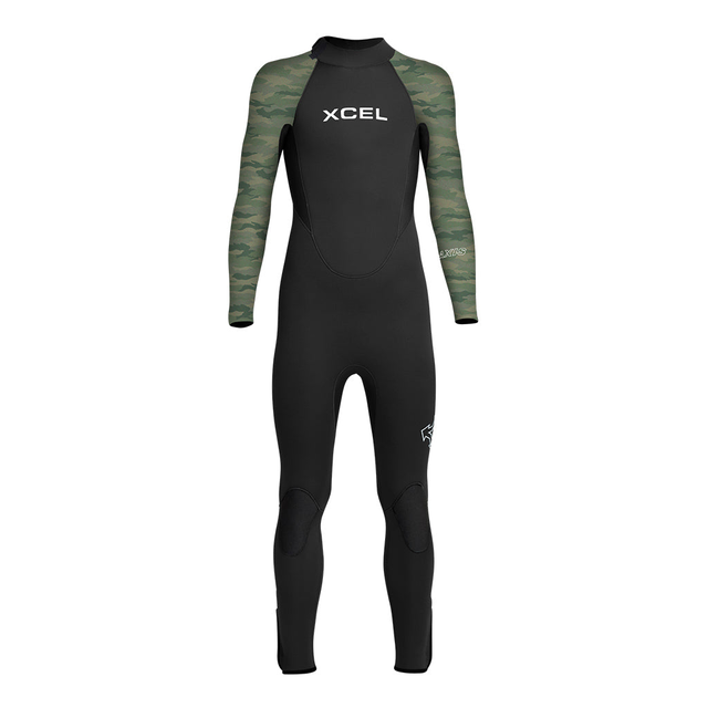 Kids' Axis Back Zip Full Wetsuit 4/3mm - Black/Green Camo