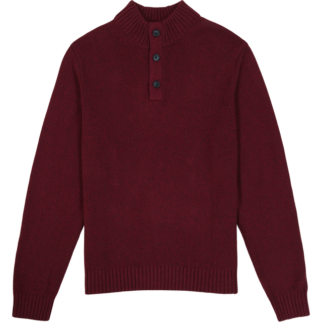 HOLIDAY BUTTON MOCK SWEATER - VELVET MAROON