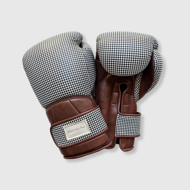 Elite Houndstooth Leather Boxing Gloves (Strap Up) - Brown
