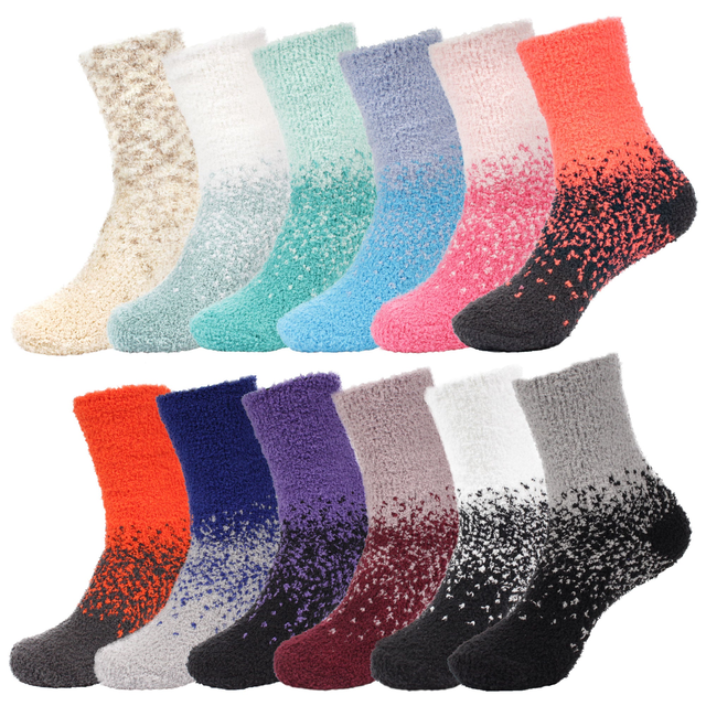 Women's Fuzzy Gradient Home Socks - 12 Pair