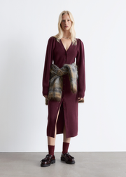 Puff-Sleeve Wool Maxi Dress