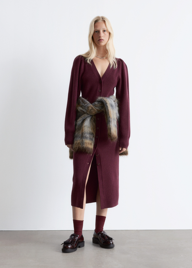 Puff-Sleeve Wool Maxi Dress