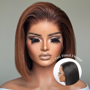 Glueless Knot-Free 13x6 Fitted Cap 250% Skin Melt Lace Front Wig Ombre Brown Bob