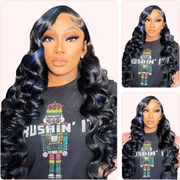 Donmily 13x4 Lace Front Black With Blue Highlights Skunk Stripe Wig Body Wave Colored Human Hair Wigs For Women