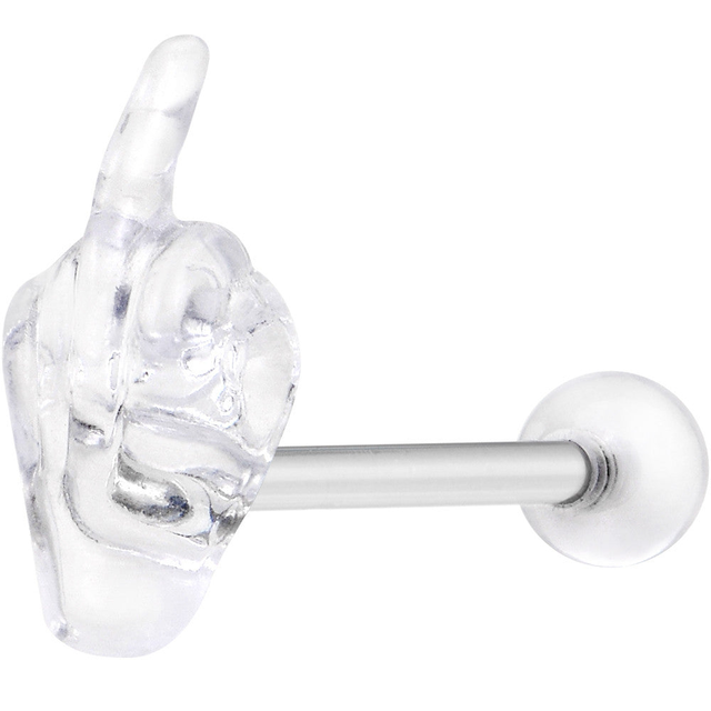 14 Gauge 5/8 Clear Acrylic Flip the Middle Finger Barbell Tongue Ring