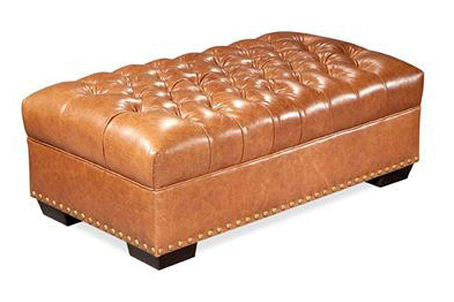 Malcolm 52 Inch Long Chesterfield Tufted Leather Coffee Table Bench