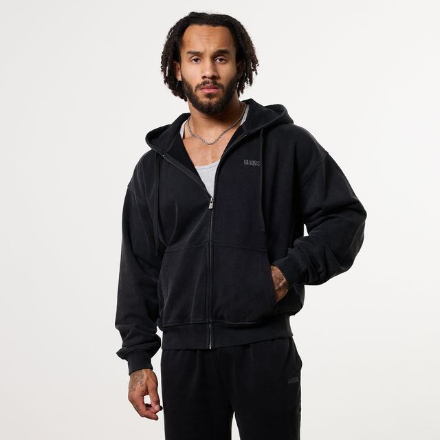 WASHED BLACK HEAVY WEIGHT OVERSIZED ZIP HOODIE