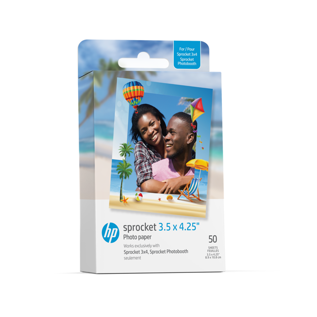 HP Sprocket 3.5 x 4.25” Zink Sticky-backed Photo Paper (50 Pack) Compatible with HP Sprocket 3x4 Photo Printer