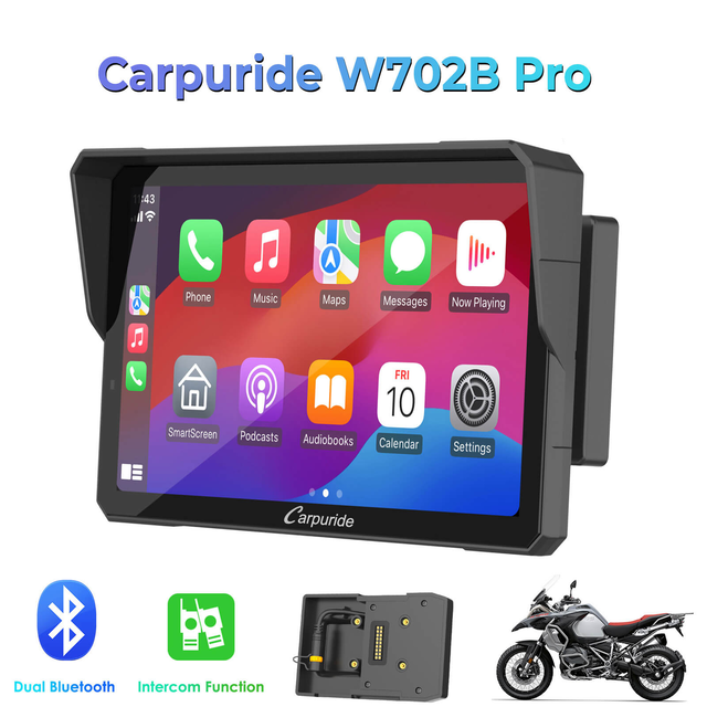 Carpuride W702B Pro/W502B Pro Motorcycle Stereo with Intercom, Compass, Barometer, & Navigation Bracket Compatibility
