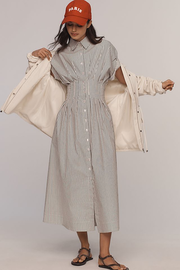 Exquise Tobie Button-Front Pleated Midi Shirt Dress