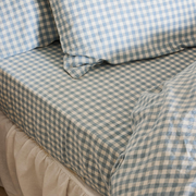 Warm Blue Gingham Linen Blend Fitted Sheet