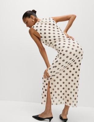 Polka Dot Ruched Midaxi Bodycon Dress