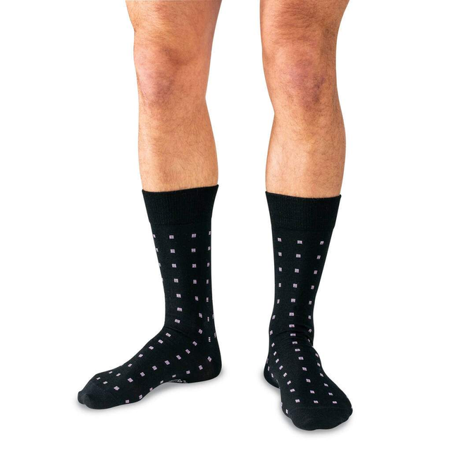 Purple Square Knots on Black Merino Wool Mid-Calf Dress Socks