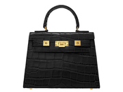 Maya Midi Orinoco 'Croc' Print Calf Leather Handbag - Black