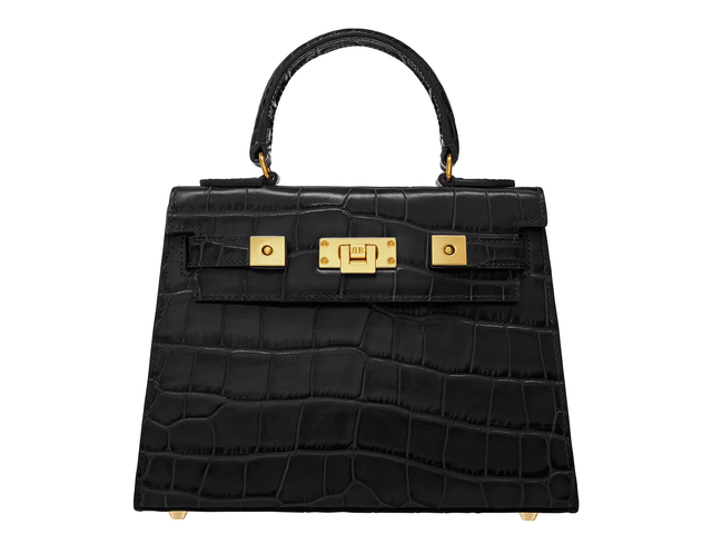 Maya Midi Orinoco 'Croc' Print Calf Leather Handbag - Black