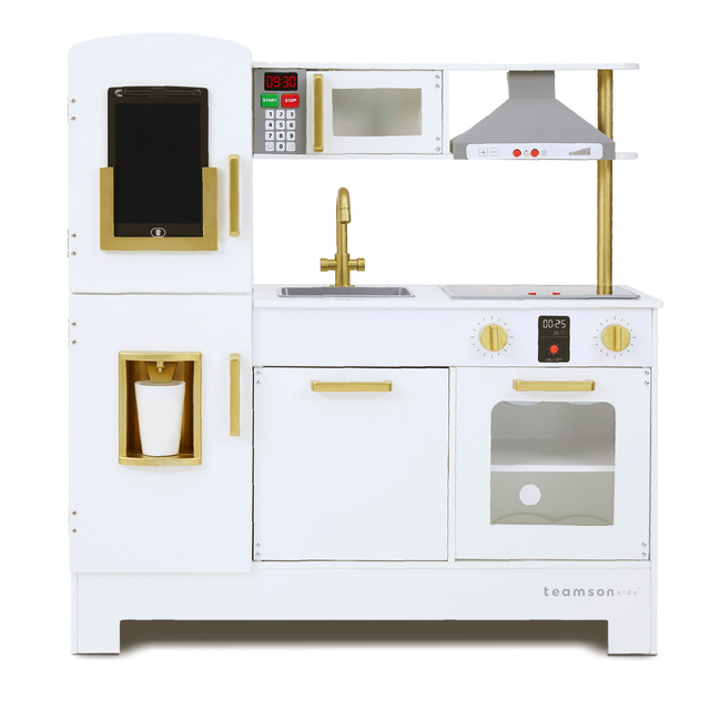 Teamson Kids Little Chef Munich Kids Play Kitchen with Interactive Features, White/Gold