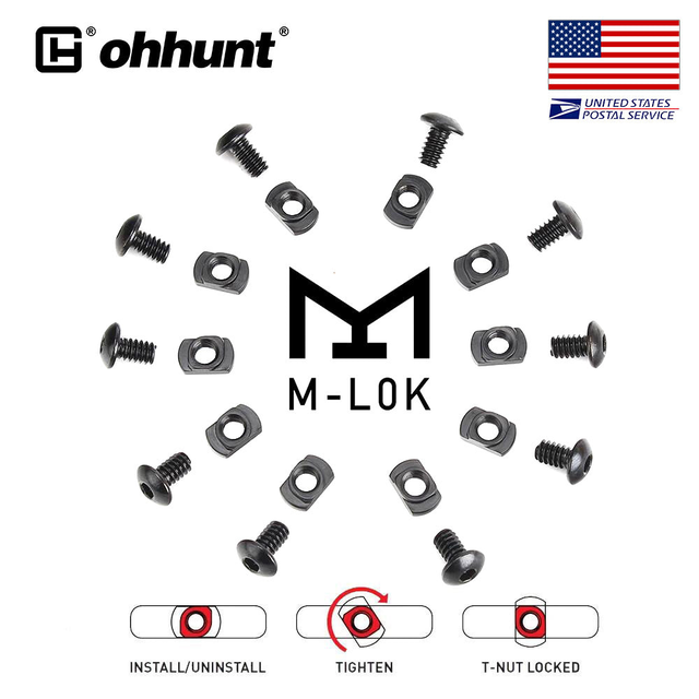 M-LOK Screw T-Nut Replacement Set mlok Hardware for Rail Sections 10-Pack